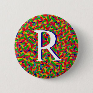 Badge Rond 5 Cm Multicolor Confetti Monogrammé