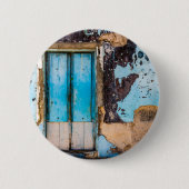 Badge Rond 5 Cm Mur bleu et porte (Devant)