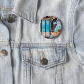 Badge Rond 5 Cm Mur bleu et porte (En situation)