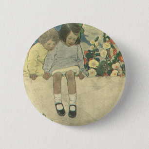 Badge Rond 5 Cm Mur de jardin Jessie Willcox Smith, Enfants vintag