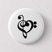 Badge Rond 5 Cm Musicien Coeur de musique - Treble Bass Clef (Devant)