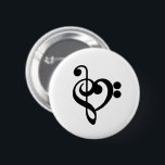 Badge Rond 5 Cm Musicien Coeur de musique - Treble Bass Clef<br><div class="desc">Treble Bass Clef Heart - design de ventilateur de musique. L'art de la silhouette noire - J'aime le symbole musical pour tous les musiciens. OEuvre simple et minimaliste pour inspirer et express un amour de la musique. > Utilisez pour l'appréciation de l'enseignant, les récitals musicaux ou le prix de l'élève,...</div>