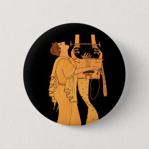 Badge Rond 5 Cm Musicien grec ancien chantant et jouant Kithara