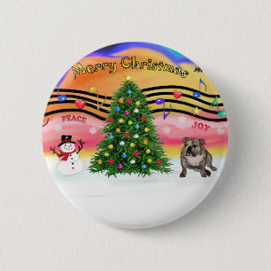 Badge Rond 5 Cm Musique de Noël 2 - Chien-taureau anglais (brindle