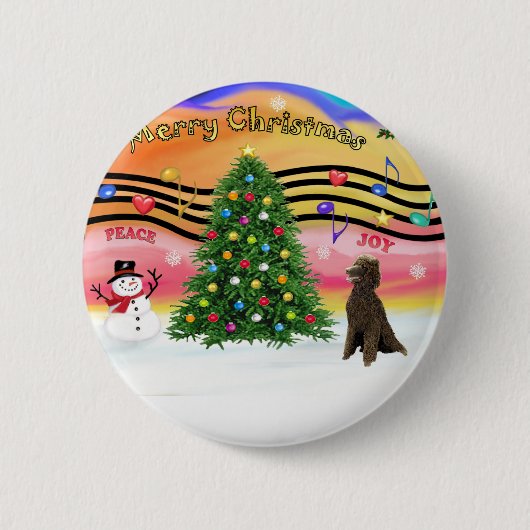 Badge Rond 5 Cm Musique de Noël 2 - Poodle (standard de chocolat) (Devant)