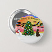 Badge Rond 5 Cm Musique de Noël 2 - Poodle (standard de chocolat) (Devant & derrière)