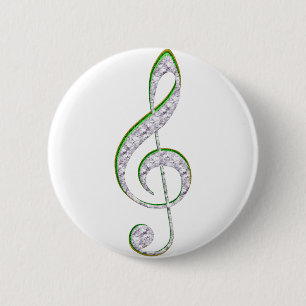 Badge Rond 5 Cm MUSIQUE Émeraude et diamant Clé Treble