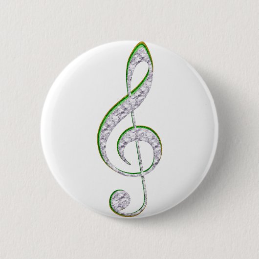 Badge Rond 5 Cm MUSIQUE Émeraude et diamant Clé Treble (Devant)