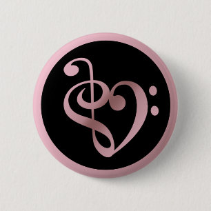 Badge Rond 5 Cm Musique Love Symbole Coeur Clef Notes en or Rose