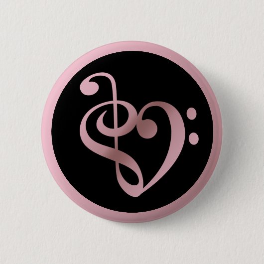 Badge Rond 5 Cm Musique Love Symbole Coeur Clef Notes en or Rose (Devant)
