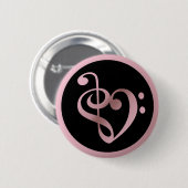 Badge Rond 5 Cm Musique Love Symbole Coeur Clef Notes en or Rose (Devant & derrière)