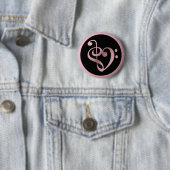 Badge Rond 5 Cm Musique Love Symbole Coeur Clef Notes en or Rose (En situation)