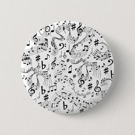 Badge Rond 5 Cm Musique Notes musicales Noir et blanc (Devant)