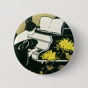 Badge Rond 5 Cm Musique vintage, Mlle Traumerei Jouer Piano, Reed
