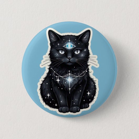 Badge Rond 5 Cm Mystic Galaxy Cat Button – Cosmic Third Eye Space  (Devant)