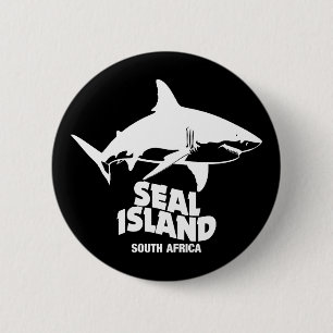 Badge Rond 5 Cm Nager avec de grands requins blancs - Seal Island