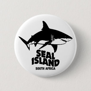 Badge Rond 5 Cm Nager Avec De Grands Requins Blancs - Seal Island