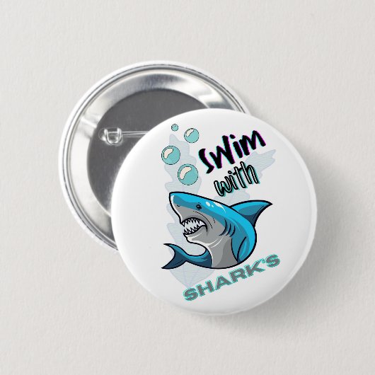 Badge Rond 5 Cm nager avec des requins (Devant & derrière)