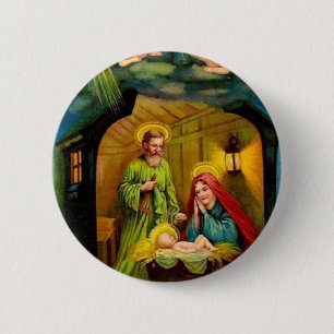 Badge Rond 5 Cm Naissance vintage de Noël de Jésus