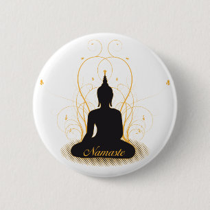 Badge Rond 5 Cm Namaste élégant Bouddha