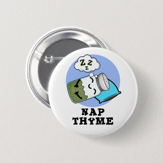 Badge Rond 5 Cm Nap Thyme Funky Sleeping Herb Pun (Devant & derrière)