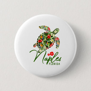 Badge Rond 5 Cm Naples Floride Tortue de mer Hibiscus Tropical Pla