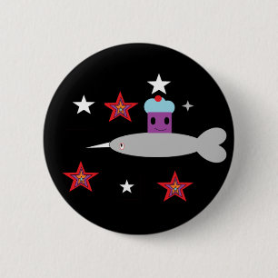 Badge Rond 5 Cm Narwhal et le cupcake Space