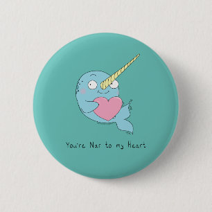 Badge Rond 5 Cm Narwhal Hugging Coeur Saint-Valentin Bouton