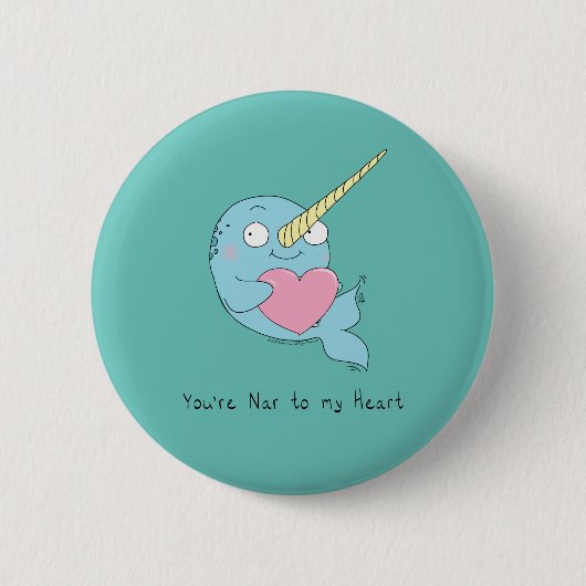 Badge Rond 5 Cm Narwhal Hugging Coeur Saint-Valentin Bouton (Devant)