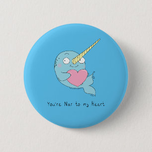 Badge Rond 5 Cm Narwhal Hugging Coeur Saint-Valentin Bouton