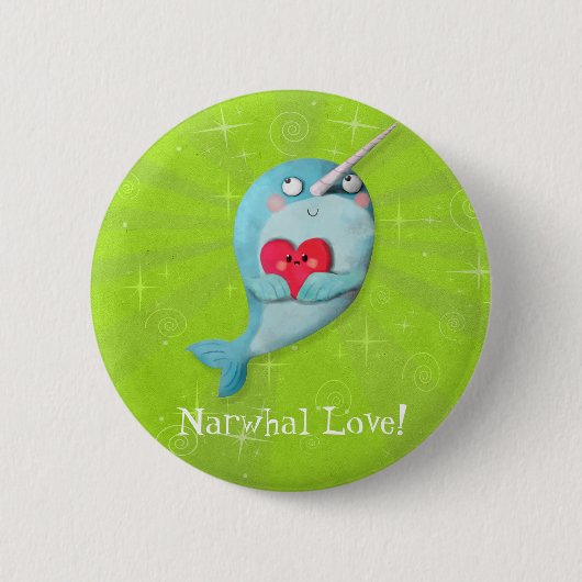 Badge Rond 5 Cm Narwhal mignon avec le coeur (Devant)