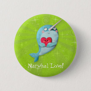 Badge Rond 5 Cm Narwhal mignon avec le coeur