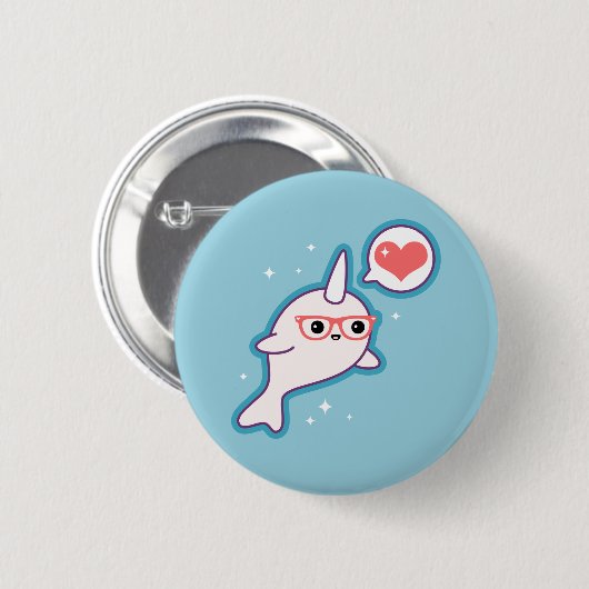 Badge Rond 5 Cm Narwhal nerd mignon (Devant & derrière)