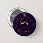 Badge Rond 5 Cm Nativity Manger Christmas Purple Gold Custom Name (Devant & derrière)