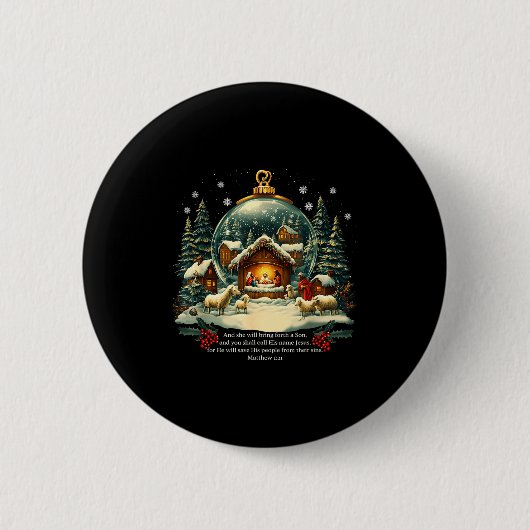 Badge Rond 5 Cm Nativity Ornament Christmas Scene Matthew 1_21 (Devant)
