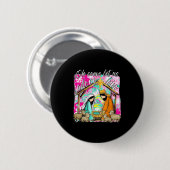 Badge Rond 5 Cm Nativity Scene Oh Come Let Us Adore Him Christmas (Devant & derrière)
