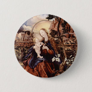 BADGE ROND 5 CM NATIVITY WITH WHITE LILLES - MAGIC OF CHRISTMAS
