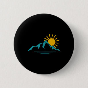 Badge Rond 5 Cm Nature Lever de soleil Montagnes Randonnée Camping