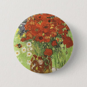 Badge Rond 5 Cm Nature morte - Coquelicots rouges et pâquerettes