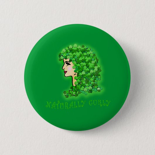 Badge Rond 5 Cm Naturellement Curly ! Avec les Shamrocks irlandais (Devant)