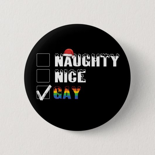 Badge Rond 5 Cm Naughty Nice Gay Rainbow Pride LGBT Noël Cadeau (Devant)
