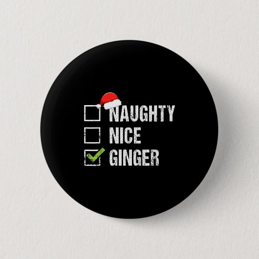Badge Rond 5 Cm Naughty Nice Ginger Redhead Santa Hat Irish Christ (Devant)