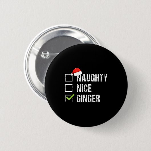 Badge Rond 5 Cm Naughty Nice Ginger Redhead Santa Hat Irish Christ (Devant & derrière)