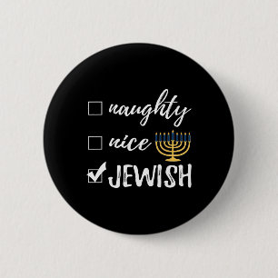 Badge Rond 5 Cm Naughty Nice Juif Drôle Laid Noël Hanoukka