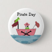 Badge Rond 5 Cm Navire rose Pirate (Devant)