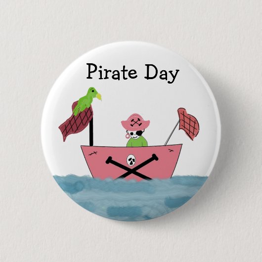 Badge Rond 5 Cm Navire rose Pirate (Devant)