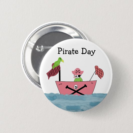 Badge Rond 5 Cm Navire rose Pirate (Devant & derrière)