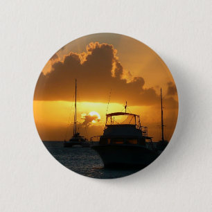 Badge Rond 5 Cm Navires et Sunset Tropical Seascape
