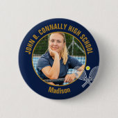Badge Rond 5 Cm Navy Blue Gold Tennis Player Photo High School (Devant)