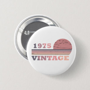 Badge Rond 5 Cm né en 1975 vintage anniversaire rose et violet